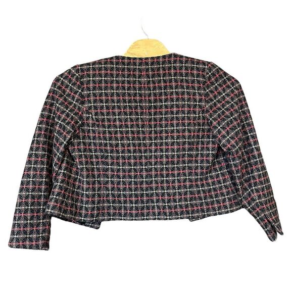 Pendleton Wool Cashmere Red Gray Open Front Cropped Blazer Jacket Womens Plus 16 - Picture 2 of 5